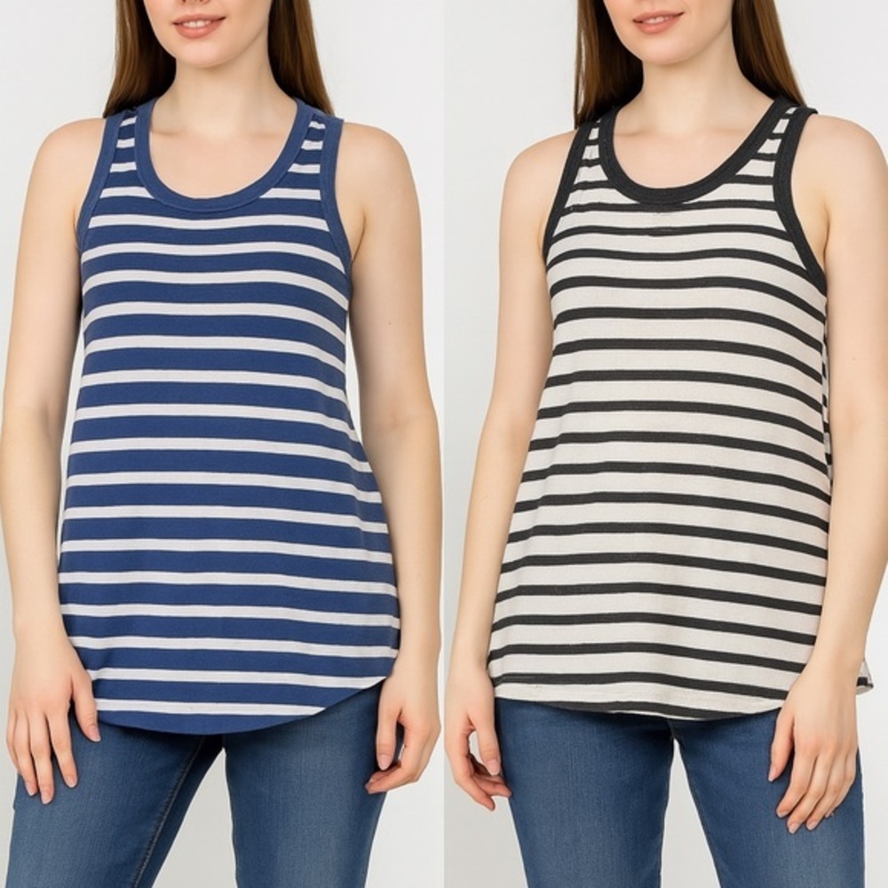 Old Navy Tank Bundle - Striped Sleeveless Tank Tops - Blue and Black